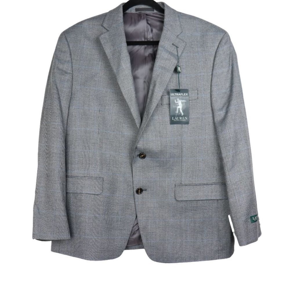 NWT Ralph Lauren Lexington Ultra Flex Glen Check Light Gray Sport Coat Jacket